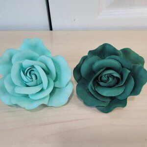 Bundle of 2 Rose Hair Clips Bands: Mint Teal & Forest Moss Green EUC Rockabilly